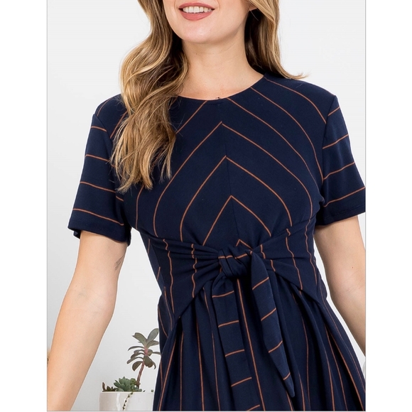 Plus Size CES FEMME Navy Blue Front Tie Dress - Picture 5 of 10